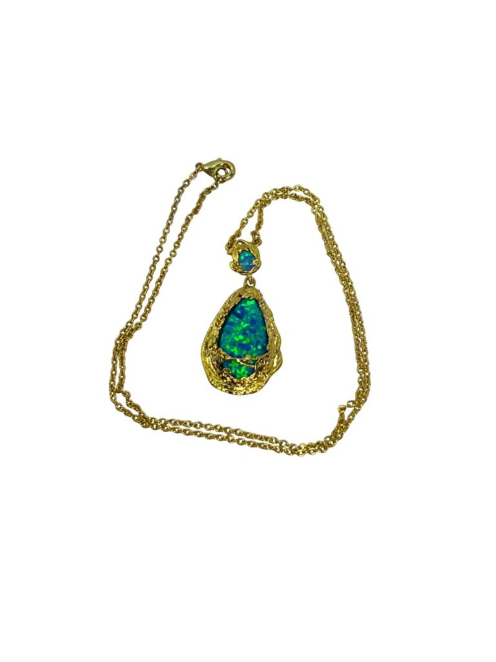 Gold Tone Cable Chain Necklace With Faux Blue/Green Opal Pendant (6392) - Picture 4 of 6